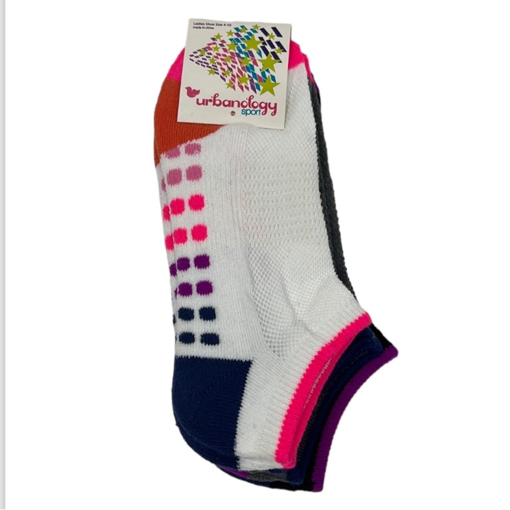 Urbanology Sport Ladies Socks Shoe Size 4-10 3 Pack White Pink Polka Dots